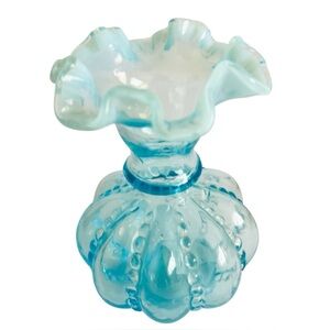 Vintage Fenton Aqua Blue Opalescent Melon Beaded Vase